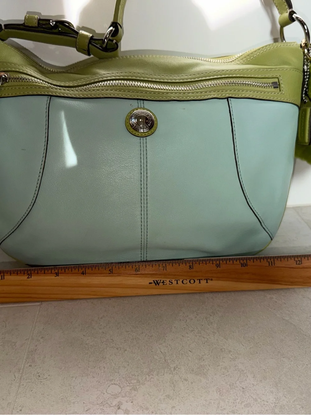 Coach Light Green/Lime and Mint/Seafoam Leather Laura Hobo Shoulder Bag